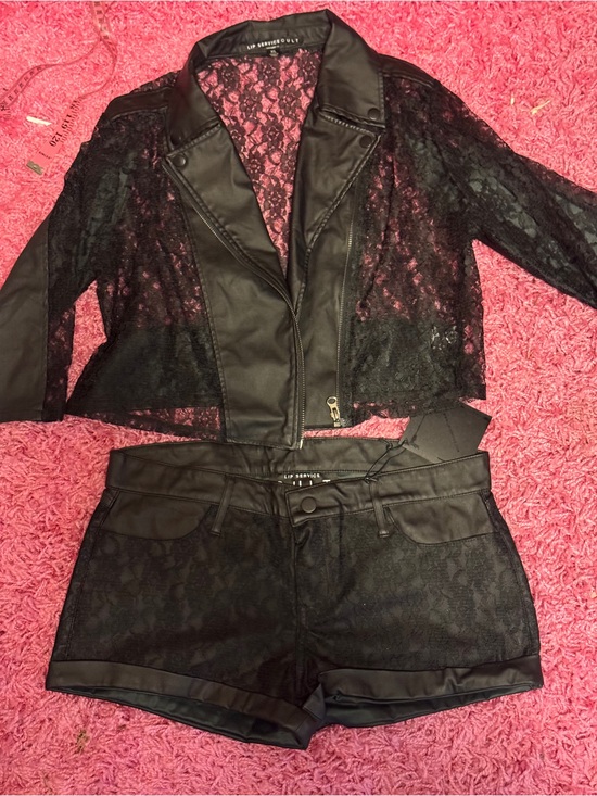 Lip Service Pants - Lip service cult Los Angeles black pleather/lace fashion shorts & matching top